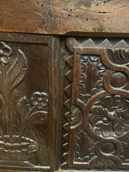 French Brittany Style Carved Walnut Coffer, 19th Century.