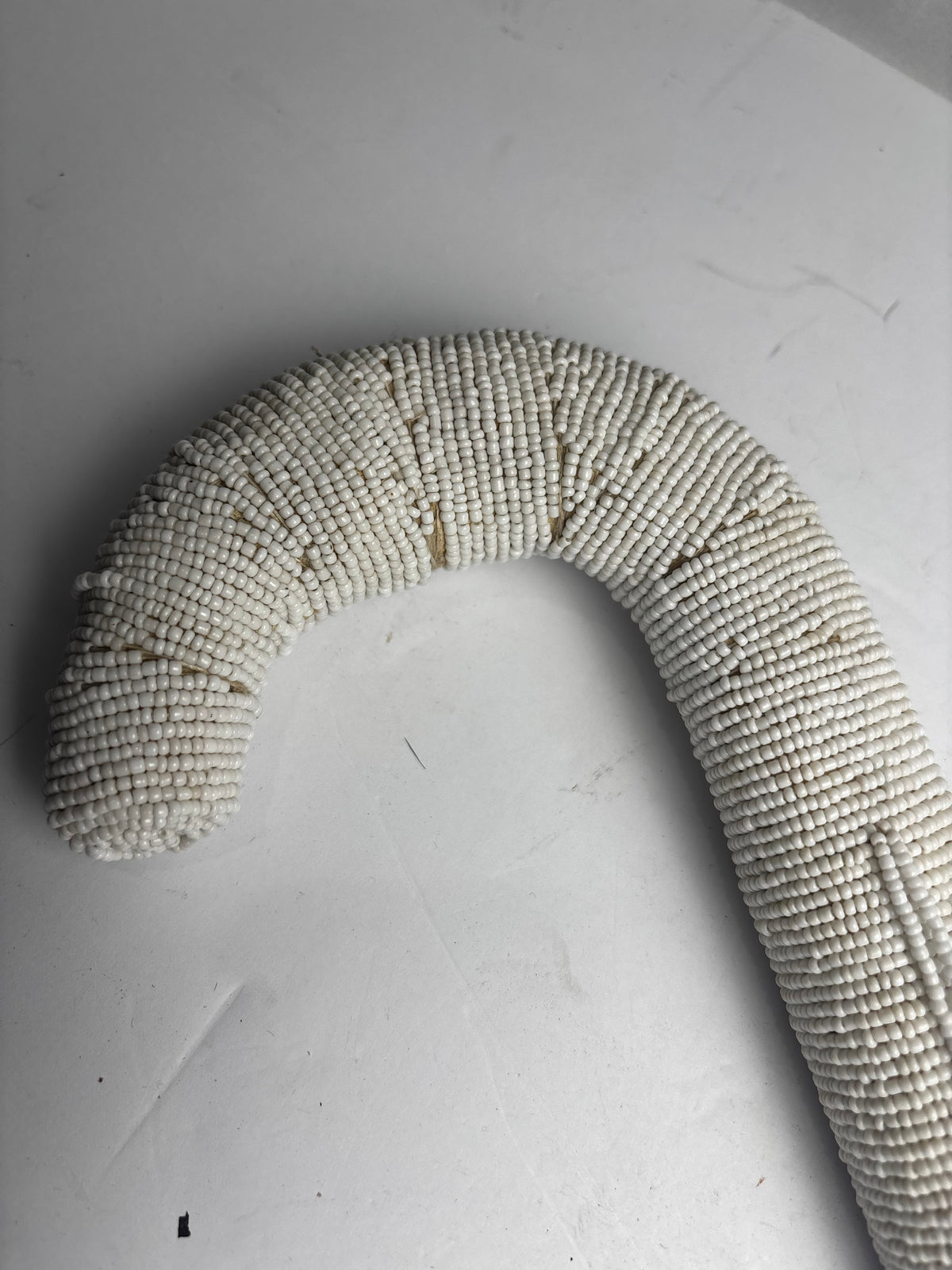 Vintage New Orleans Mardi Gras Indian Beaded Cane - White Glass Seed Beads CSHW