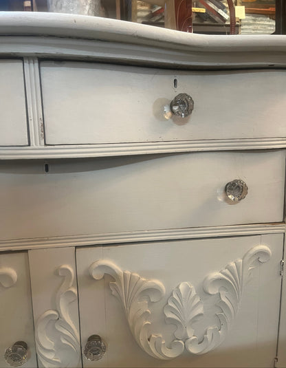 1930s Painted Oak Dresser 3 Drawers & Cabinet