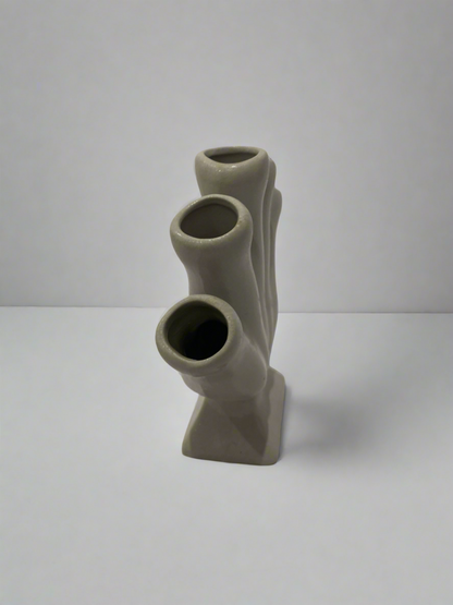 grey stoneware 5 finger tulip vase