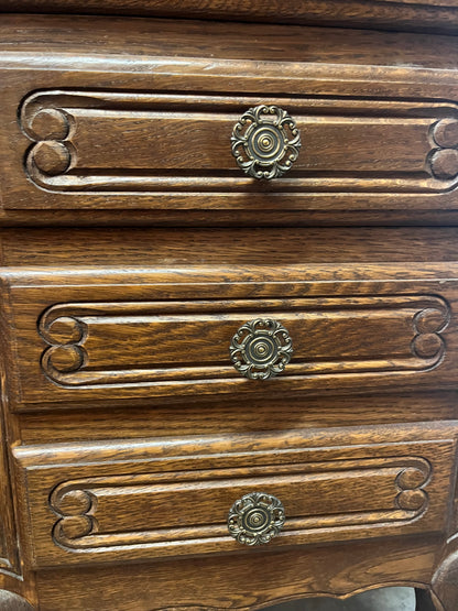 Vintage Louis XV Style 5 Drawer Oak Chest