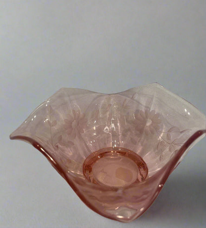 Pink Depression Glass Wavy Bowl