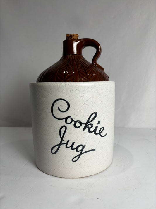 Vintage Monmouth Pottery Cookie Jug - Speckled Stoneware Cookie Jar with Brown Jug Lid CSMB