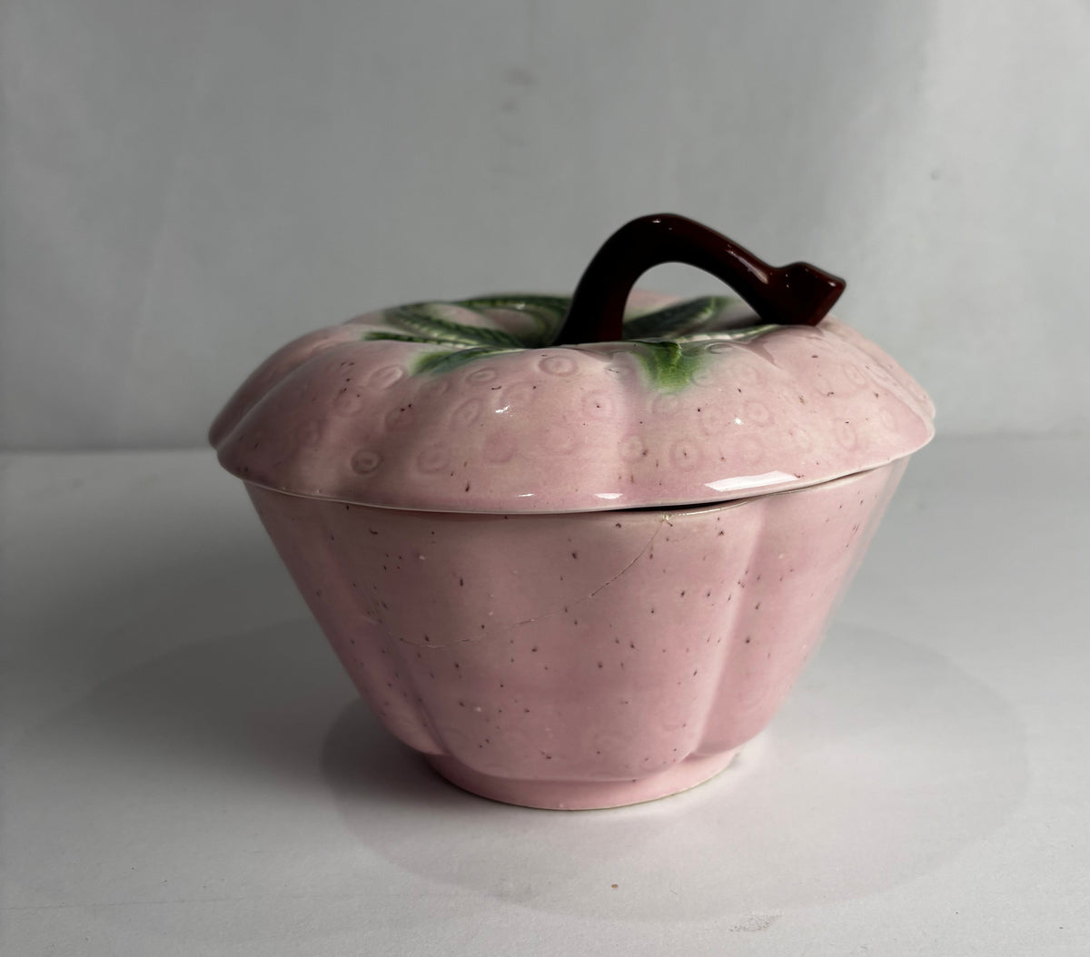 Vintage Valley Vista Ceramic Pink Strawberry Lidded Jar | Speckled Majolica Sugar Bowl #310 CSHW