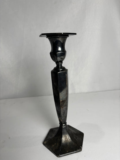 Vintage 1910-1920s Wilcox S. Co. Silver Quadruple Plated Candlestick Holders, Hexagonal Base, Model 8553 (Pair) CSHW