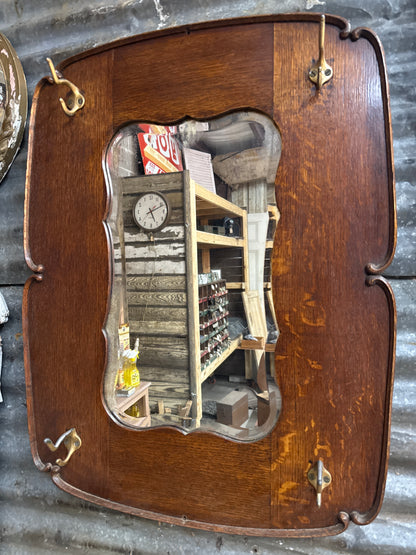 Vintage Hall Mirror - Oak w/ hooks