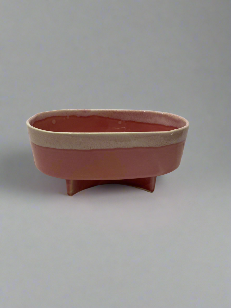 Vtg pink and white drip glaze planter