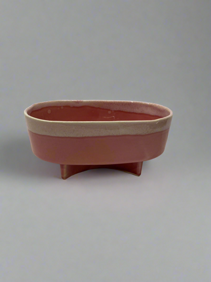 Vtg pink and white drip glaze planter