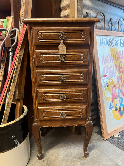 Vintage Louis XV Style 5 Drawer Oak Chest