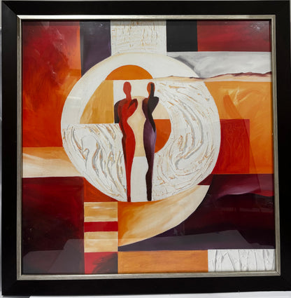 Alfred Gockel - Circle of Love print | Abstract Human Figures Framed Wall Art – Warm Orange, Red & White Geometric Canvas Print CSHW