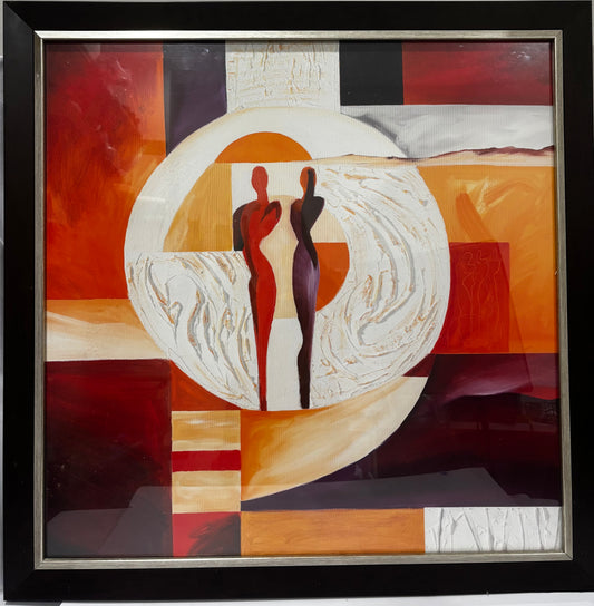 Alfred Gockel - Circle of Love print | Abstract Human Figures Framed Wall Art – Warm Orange, Red & White Geometric Canvas Print CSHW