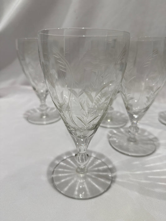 (5) Vtg Etched Stem Glasses