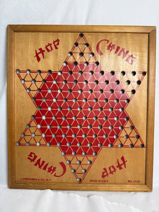 Vtg “Hop Ching” Wooden Chinese Checkers Board