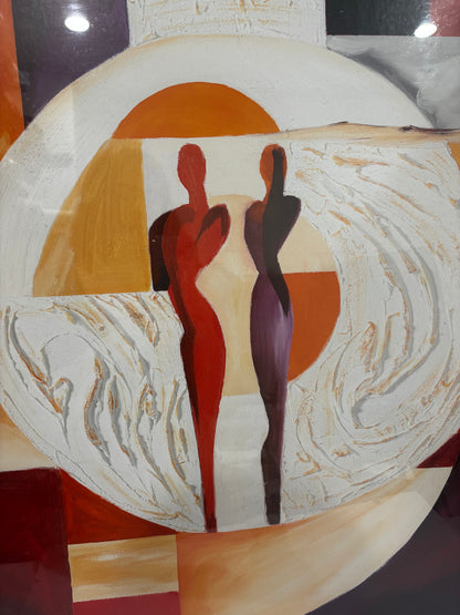 Alfred Gockel - Circle of Love print | Abstract Human Figures Framed Wall Art – Warm Orange, Red & White Geometric Canvas Print CSHW