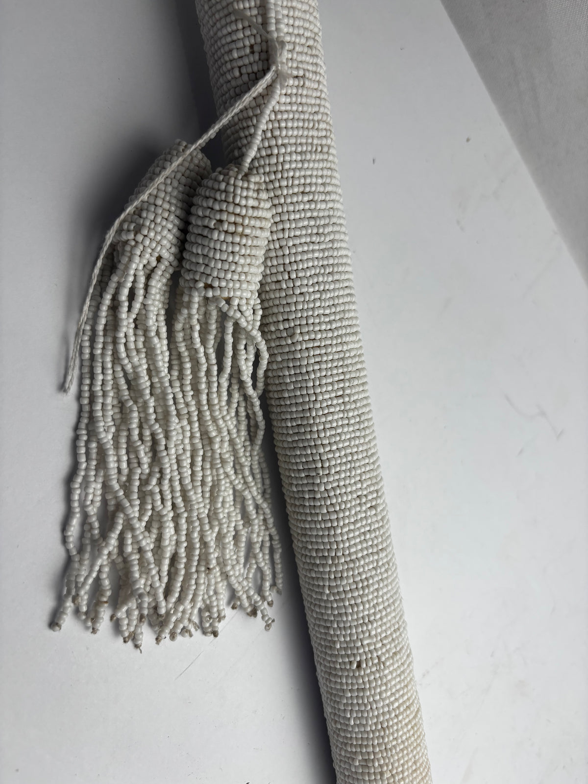 Vintage New Orleans Mardi Gras Indian Beaded Cane - White Glass Seed Beads CSHW