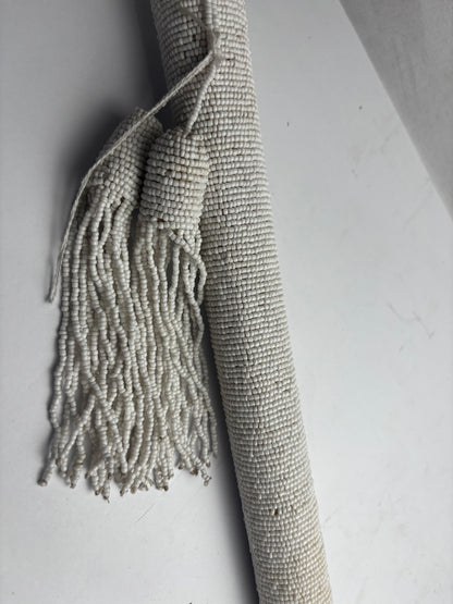Vintage New Orleans Mardi Gras Indian Beaded Cane - White Glass Seed Beads CSHW