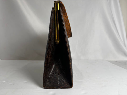 Vintage ARTMEX Brown Sea Turtle Exotic Skin Handbag 1950s | Brass Clasp Frame Shoulder Bag   CSHW