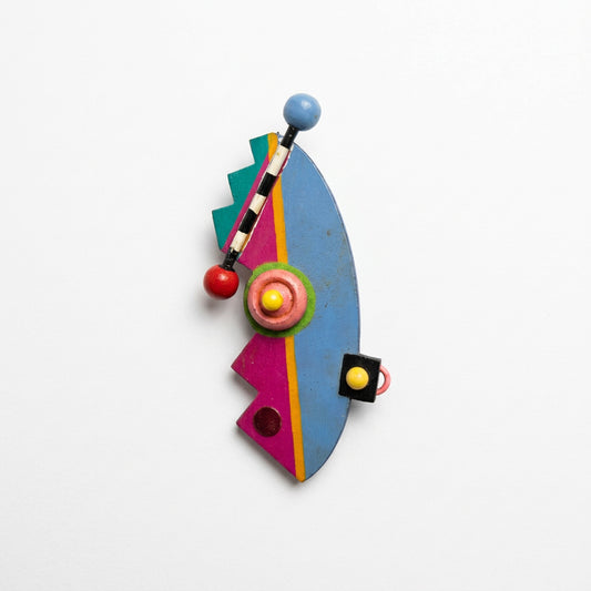 Vintage 1992 “Mambo Jambo” Wooden Memphis Style Brooch