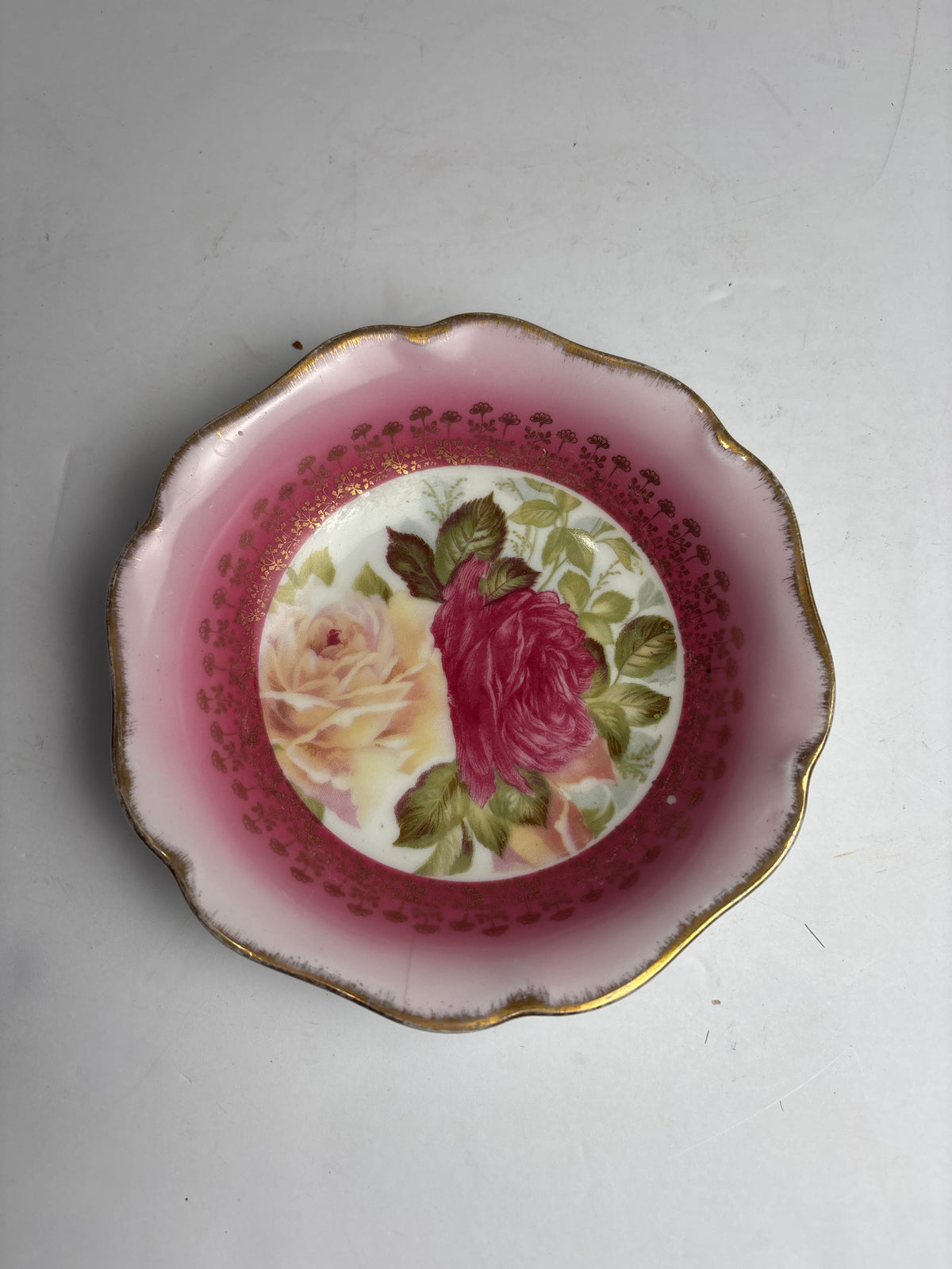 Vintage Rosenthal Bavaria Pink Rose Berry Bowl Set – Master Serving Bowl & 4 Berry Dishes with Gold Gilt Rim CSMB