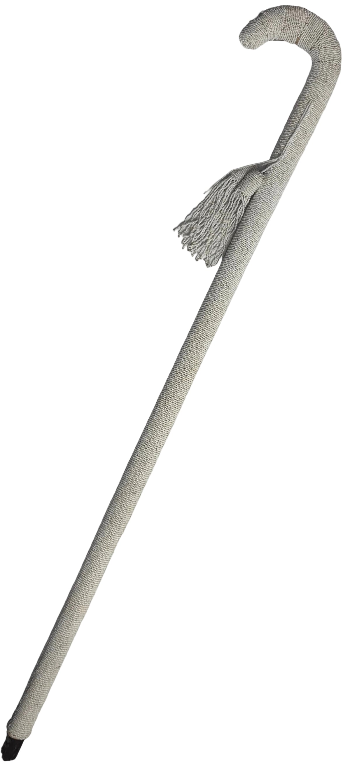 Vintage New Orleans Mardi Gras Indian Beaded Cane - White Glass Seed Beads CSHW