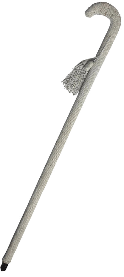 Vintage New Orleans Mardi Gras Indian Beaded Cane - White Glass Seed Beads CSHW