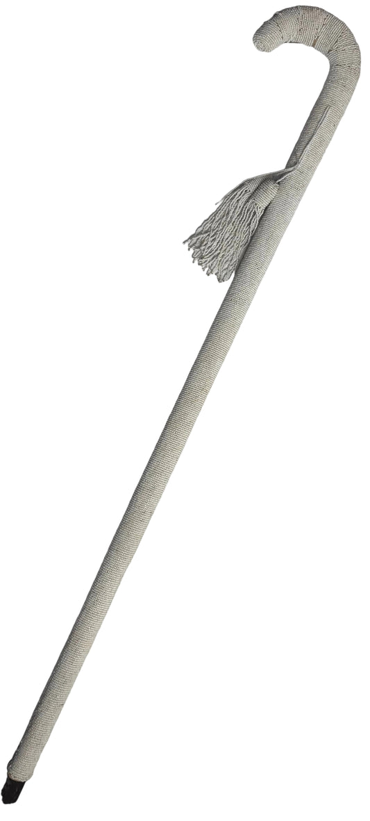 Vintage New Orleans Mardi Gras Indian Beaded Cane - White Glass Seed Beads CSHW