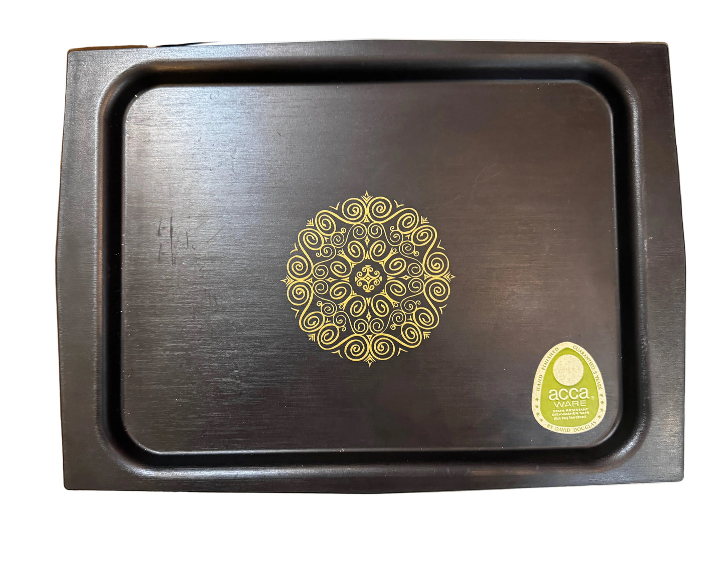Vintage Acca Ware David Douglas Serving Tray MCM Gold Medallion Faux Wood NOS CSBH