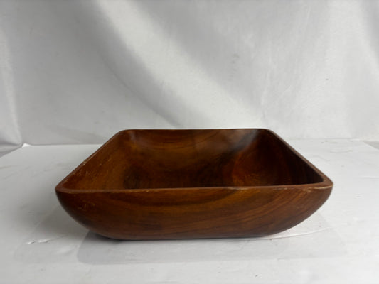 Vintage Mid-Century Modern Square Wooden Serving Bowl – Handcrafted Acacia / Teak Catchall Tray CSHW