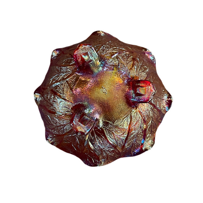 Vintage Imperial Red Iridescent Carnival Acanthus Leaf footed 6.75" bowl