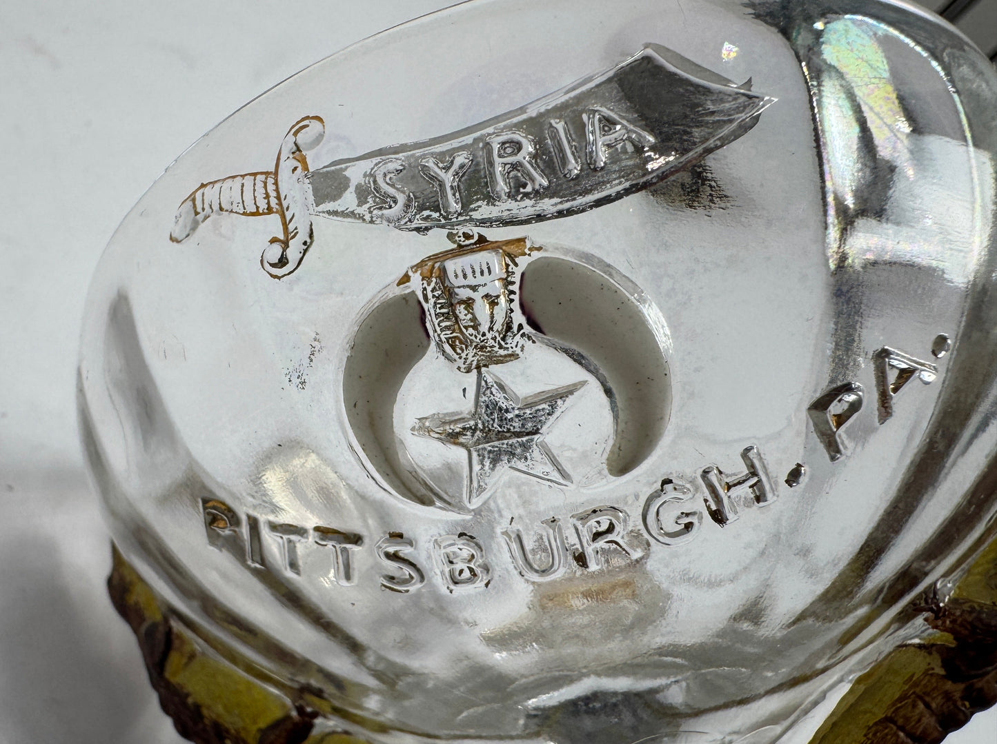 Antique 1910 Syria Shriners New Orleans Souvenir Glass - Rex King of Carnival & Alligator Stem - 1910 Imperial Session Collectib