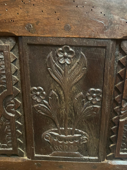 French Brittany Style Carved Walnut Coffer, 19th Century.