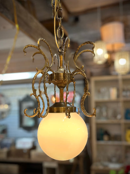“Lily”Brass & Glass Globe Pendant Light – Vintage Style Hanging Lamp