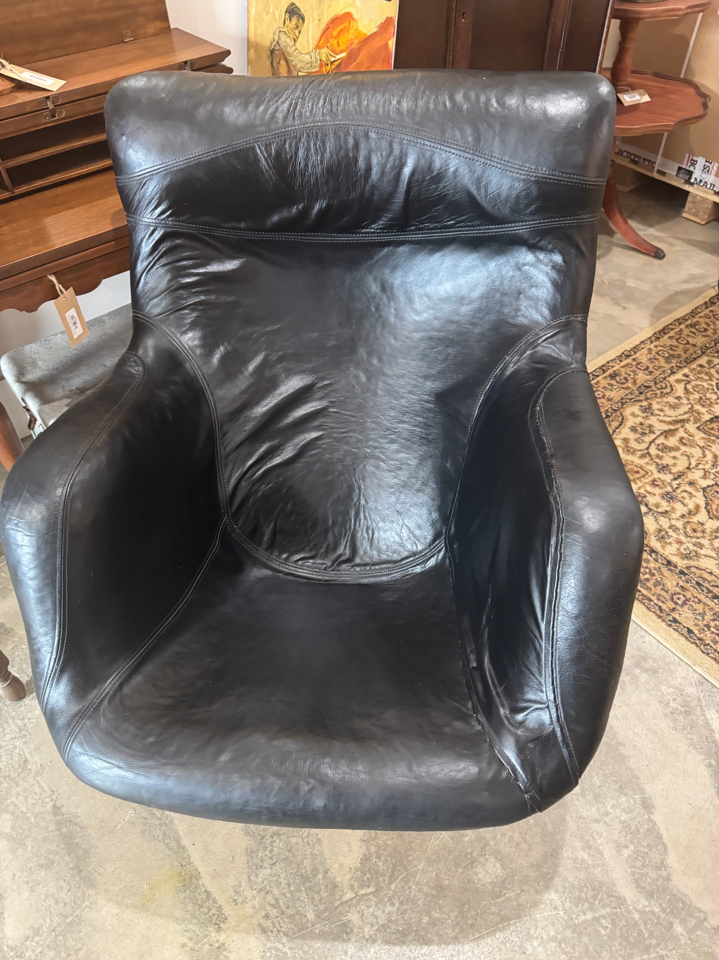 Vintage Yrjö Kukkapuro "Karuselli" Lounge Chair for Haimi Oy (1965 Edition) – Black Leather & Fiberglass