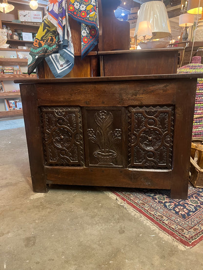 French Brittany Style Carved Walnut Coffer, 19th Century.