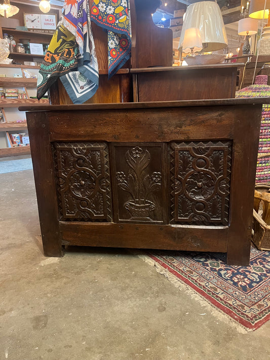 French Brittany Style Carved Walnut Coffer, 19th Century.