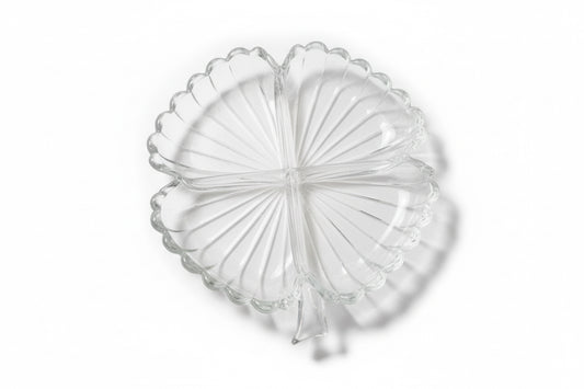 Vtg 3-Part Divided Clover Glass Dish CSBH