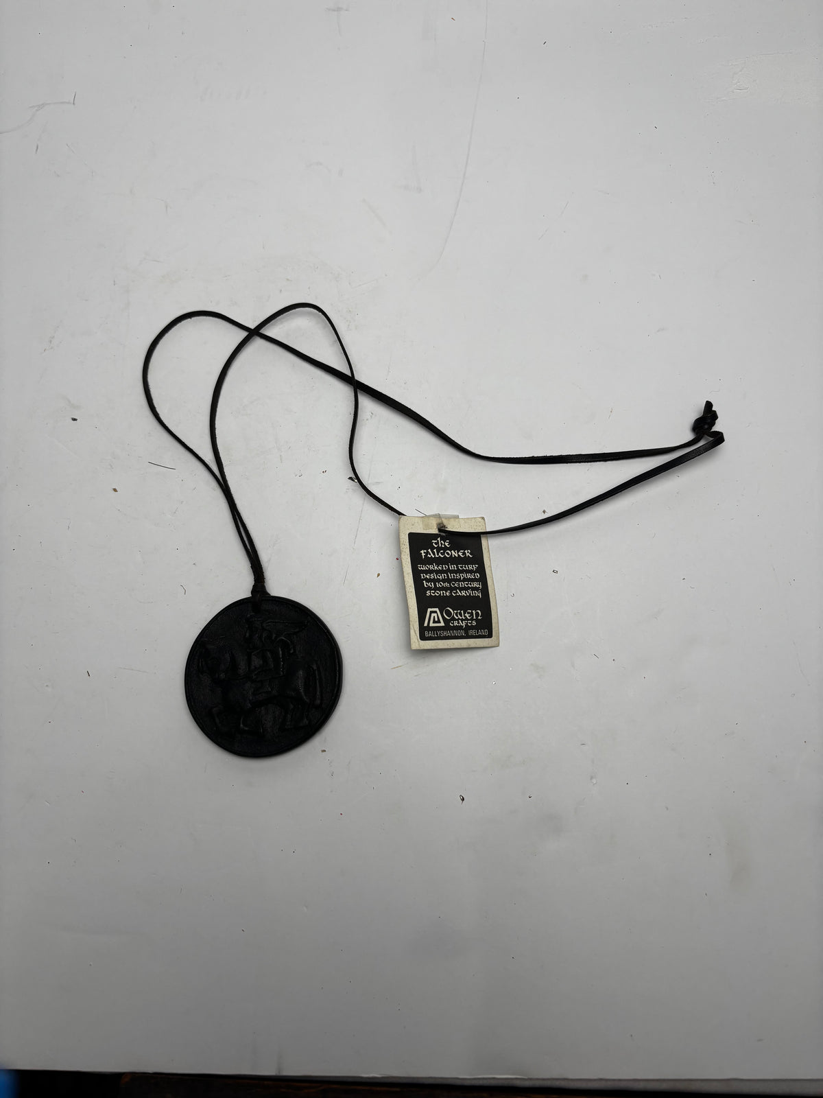 Vintage Irish Turf Medallion Pendant Necklace - "The Falconer" by Owen Crafts