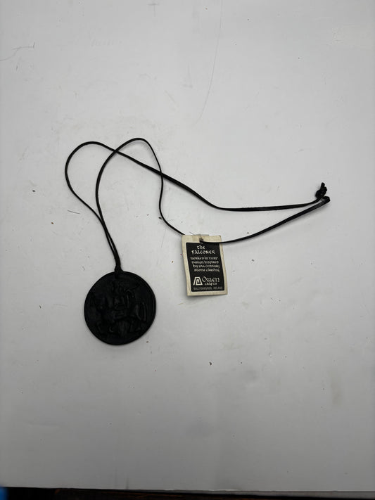Vintage Irish Turf Medallion Pendant Necklace - "The Falconer" by Owen Crafts