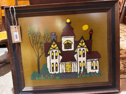 Vtg Framed Yarn Embroidery CSBH
