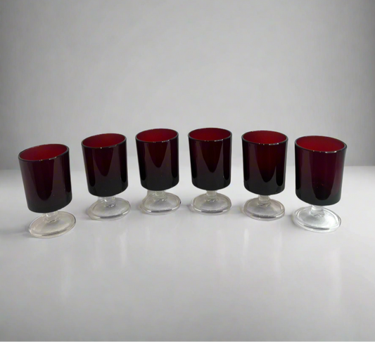 French MCM Ruby Red Liqueur Glasses (set of 6)