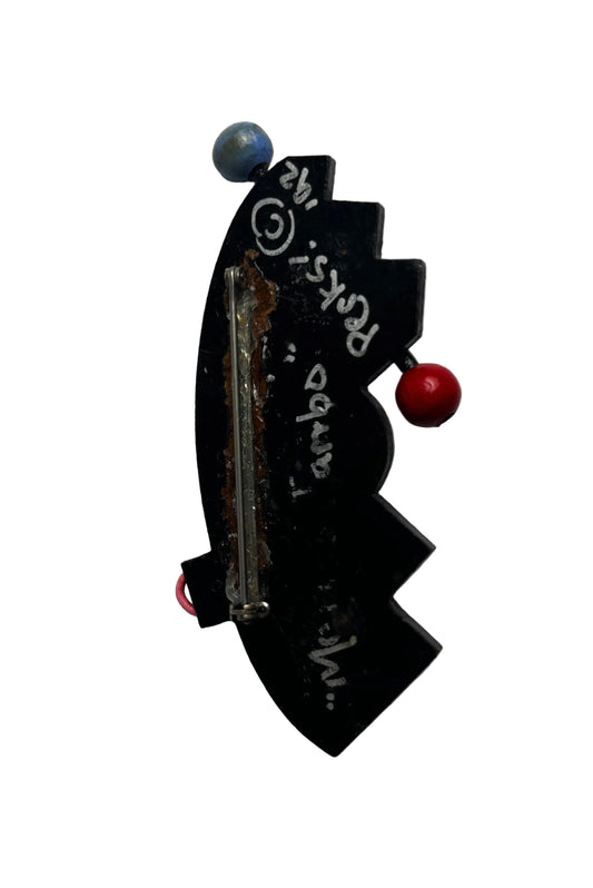 Vintage 1992 “Mambo Jambo” Wooden Memphis Style Brooch