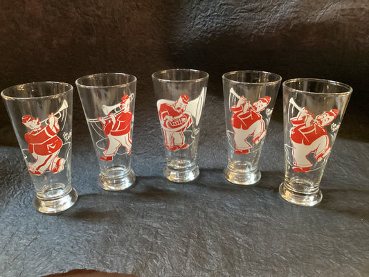 1960’s Vintage MCM Pilsner glasses with German Oompah Band (set of 5.