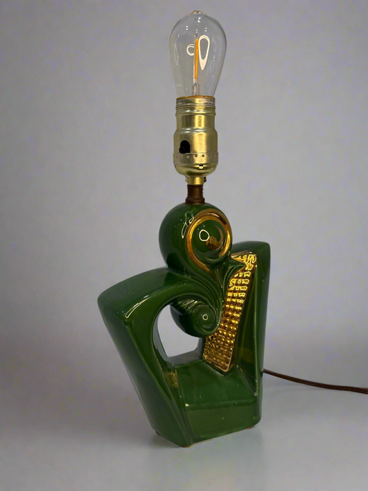 MCM Green & Gold Ceramic Table Lamp - Atomic Style