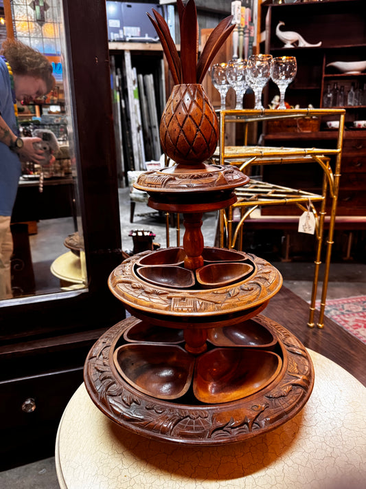 Teak lazy susan tower