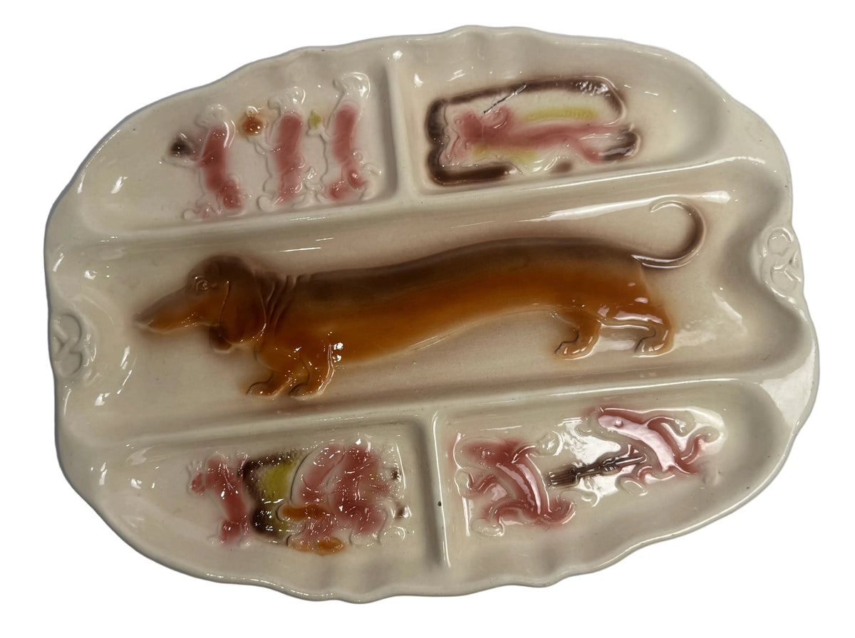 Vintage 1959 Lane & Co California Pottery Dachshund Divided Tray T-38