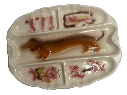 Vintage 1959 Lane & Co California Pottery Dachshund Divided Tray T-38