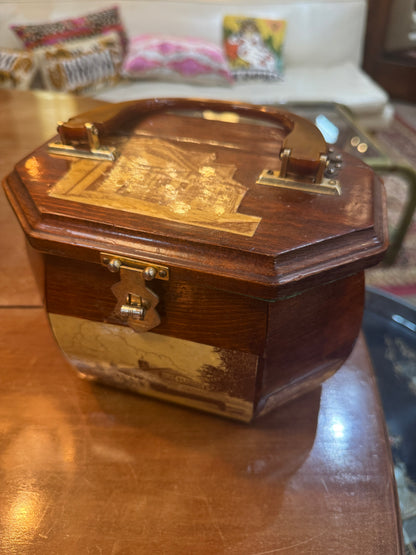Vintage 1970s New Orleans Decoupage Wooden Box Purse | Café Du Monde & French Quarter Landmark