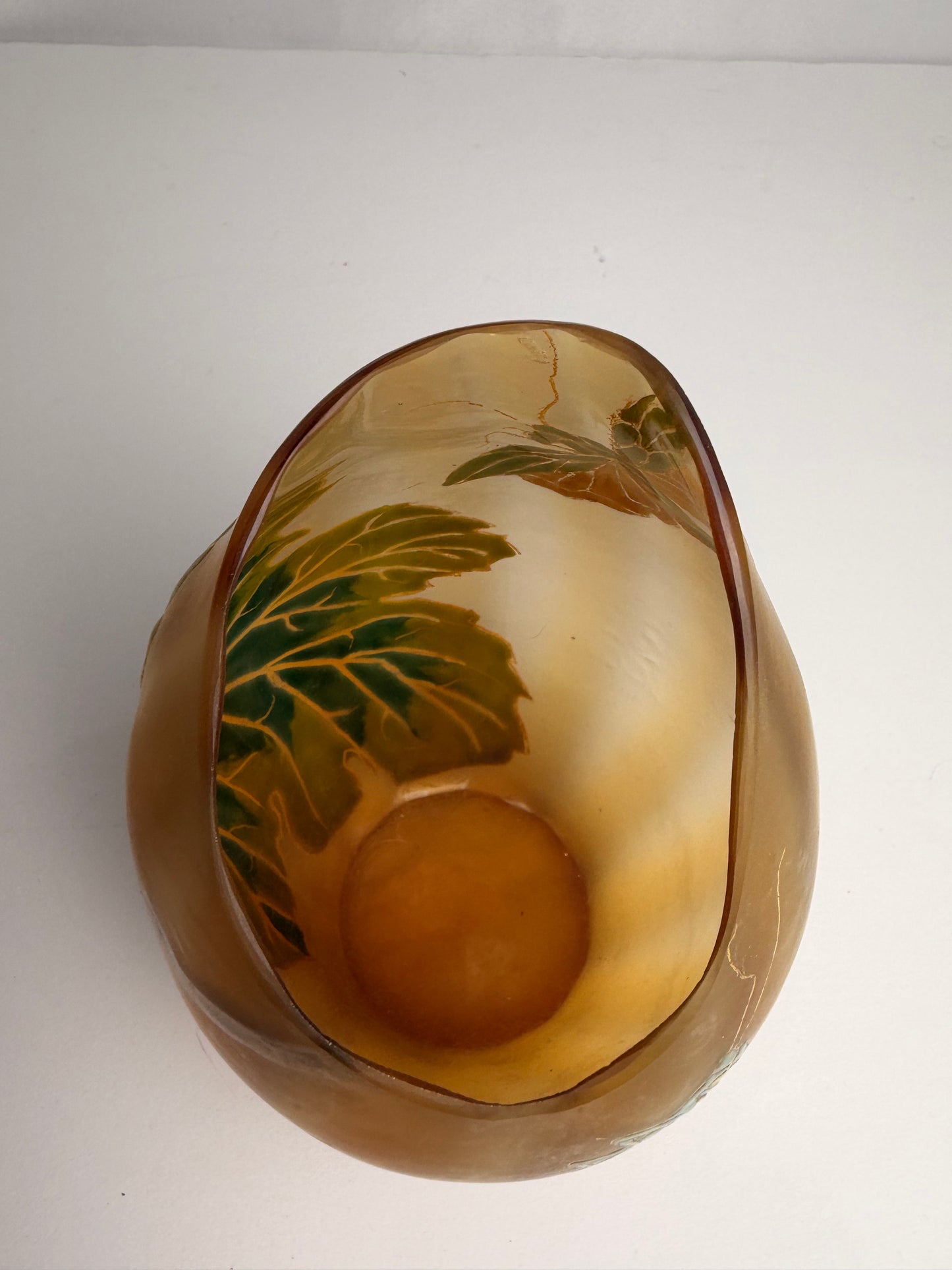 Antique Art Nouveau Enameled Cameo Glass Mantis & Leaf Vase