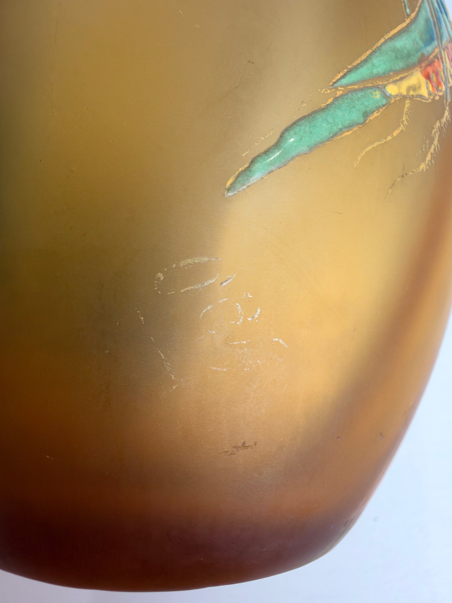 Antique Art Nouveau Enameled Cameo Glass Mantis & Leaf Vase
