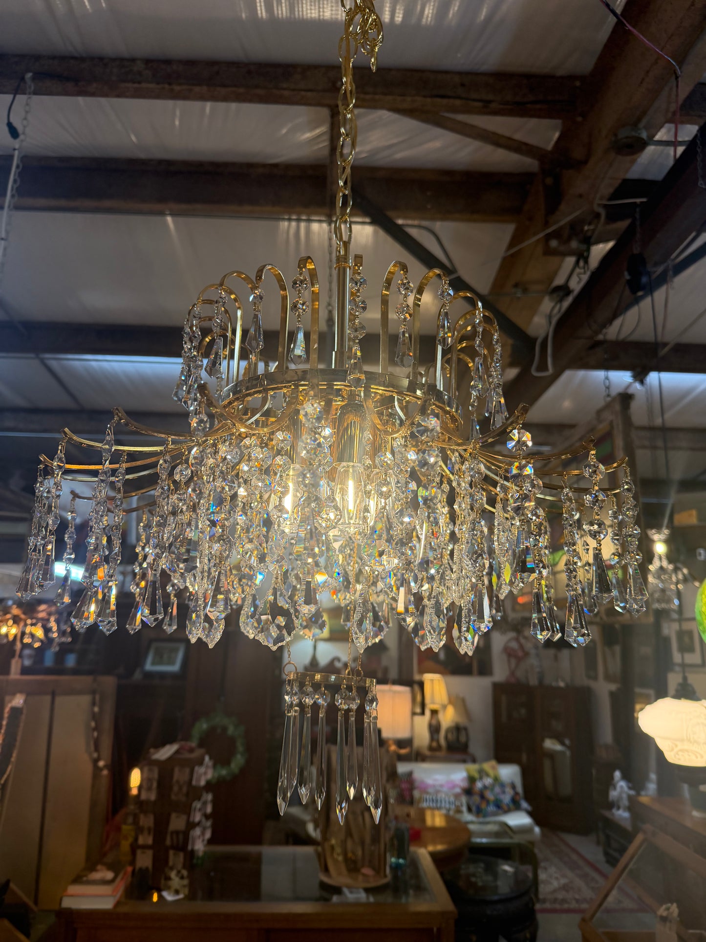 Vintage MCM Mid-Century Crystal Waterfall Chandelier